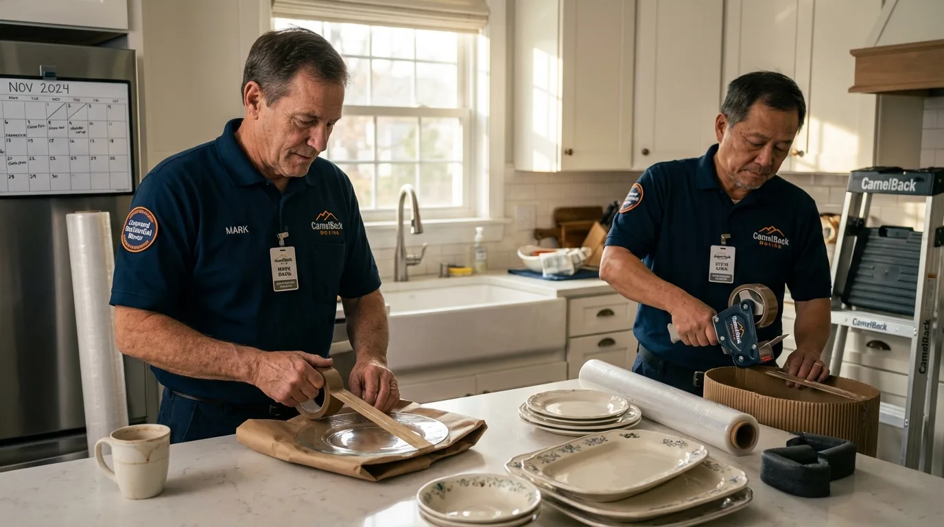 Professional crew packing kitchen dishware in Osceola Mills, PA